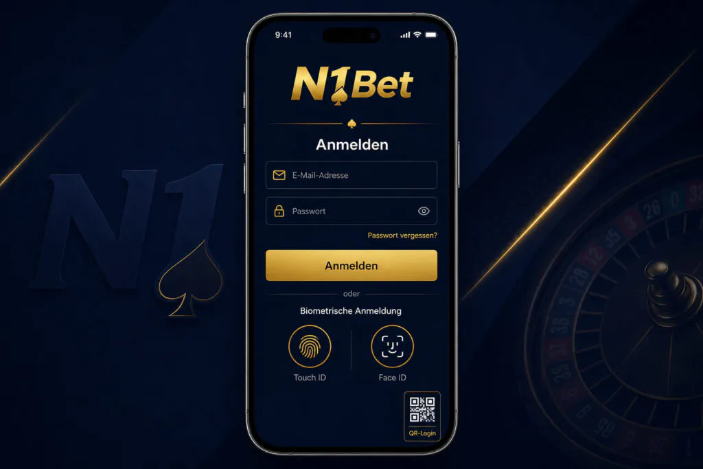 Mobiler Anmeldebildschirm der N1Bet-App mit biometrischen Authentifizierungsfunktionen - n1bett.de