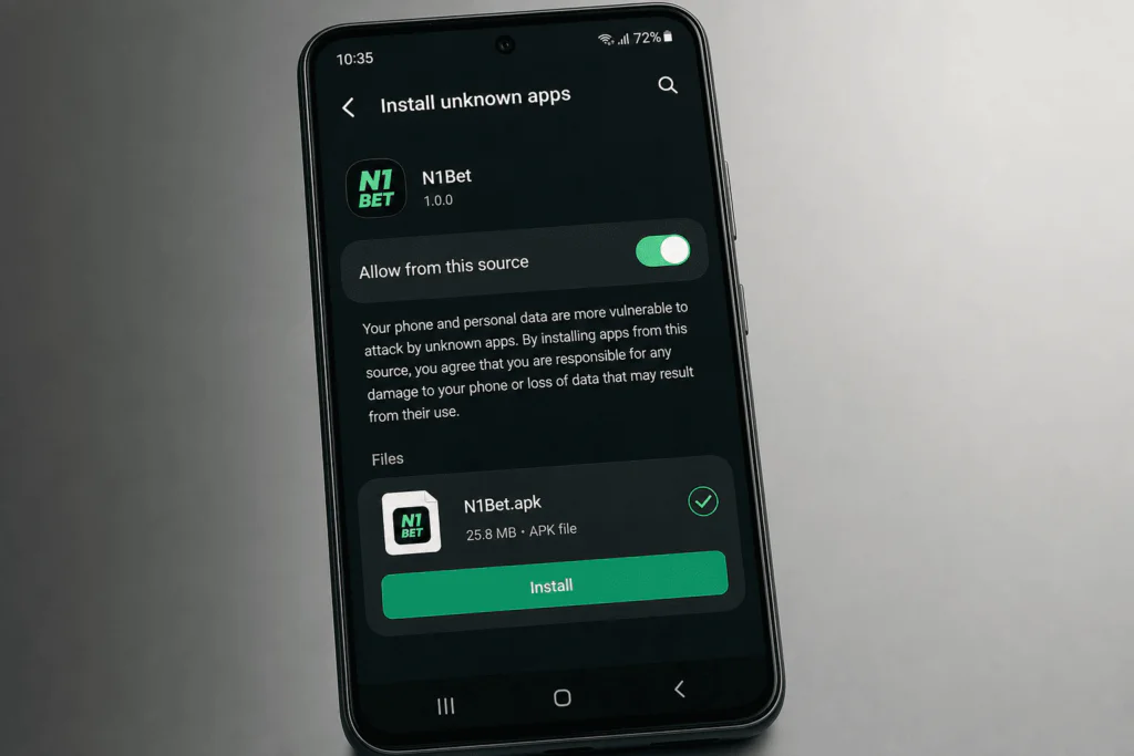 Android security settings allowing N1Bet apk installation on a smartphone - n1bett.de