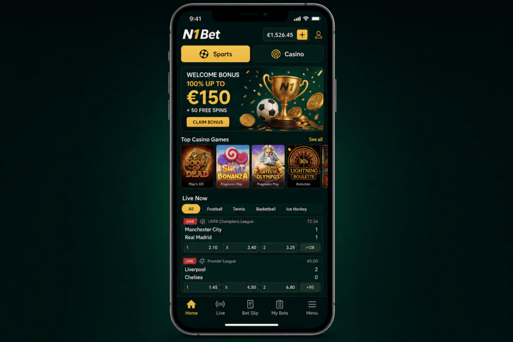 Main interface and user dashboard of the N1Bet mobile app - n1bett.de
