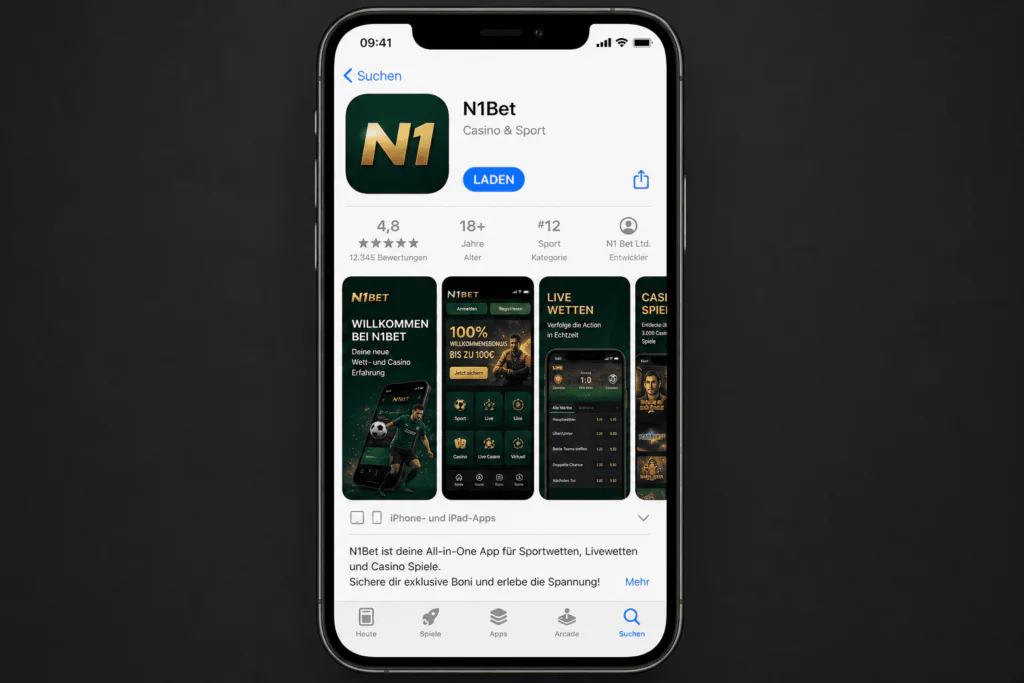 Layout der N1Bet-Anwendungsseite im offiziellen Apple App Store - n1bett.de