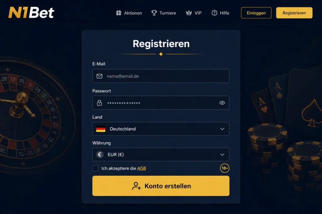 Offizielle N1Bet-Registrierungsoberfläche zum Erstellen eines neuen Benutzerkontos - n1bett.de