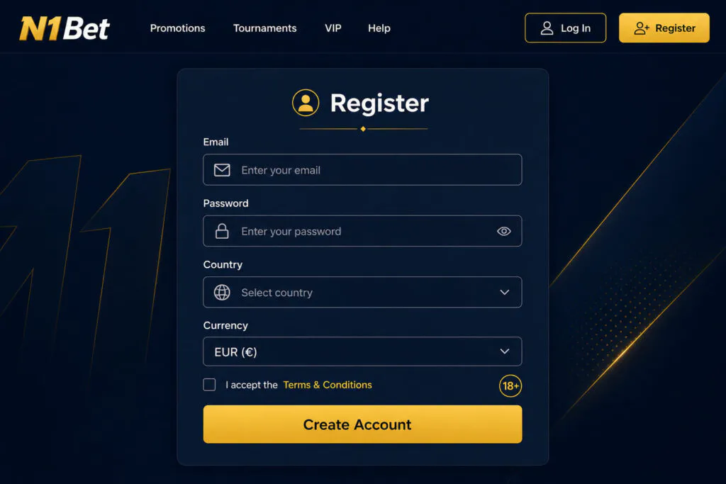 Official N1Bet registration form interface for creating a new user account - n1bett.de